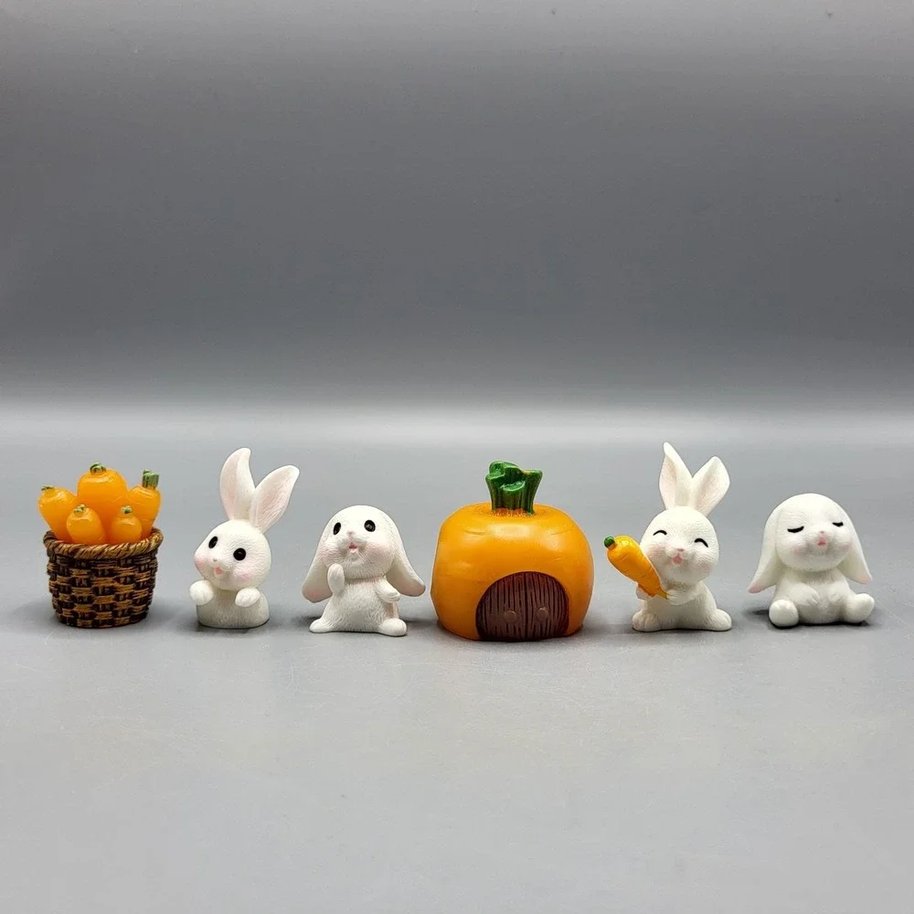 Easter Decor Miniature Rabbit Figurines Set Doll House Carrot Basket Orange